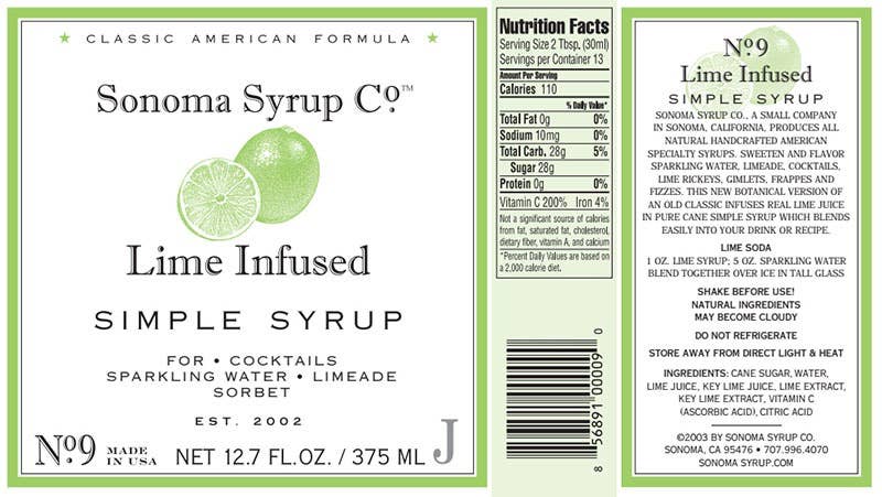 Lime Infused Simple Syrup - Sonoma Syrup Co. - 12.7 oz