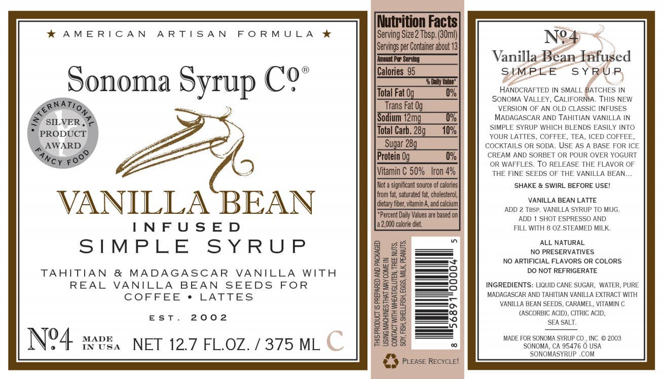 Vanilla Bean Infused Simple Syrup - Sonoma Syrup Co. - 12.7 oz
