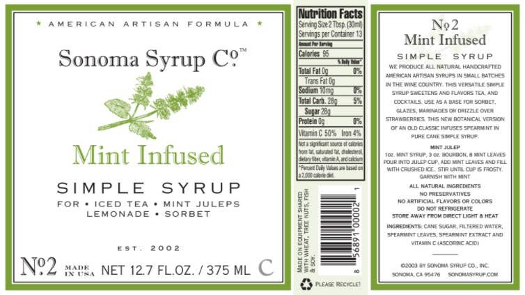 Mint Infused Simple Syrup - Sonoma Syrup Co. - 12.7 oz