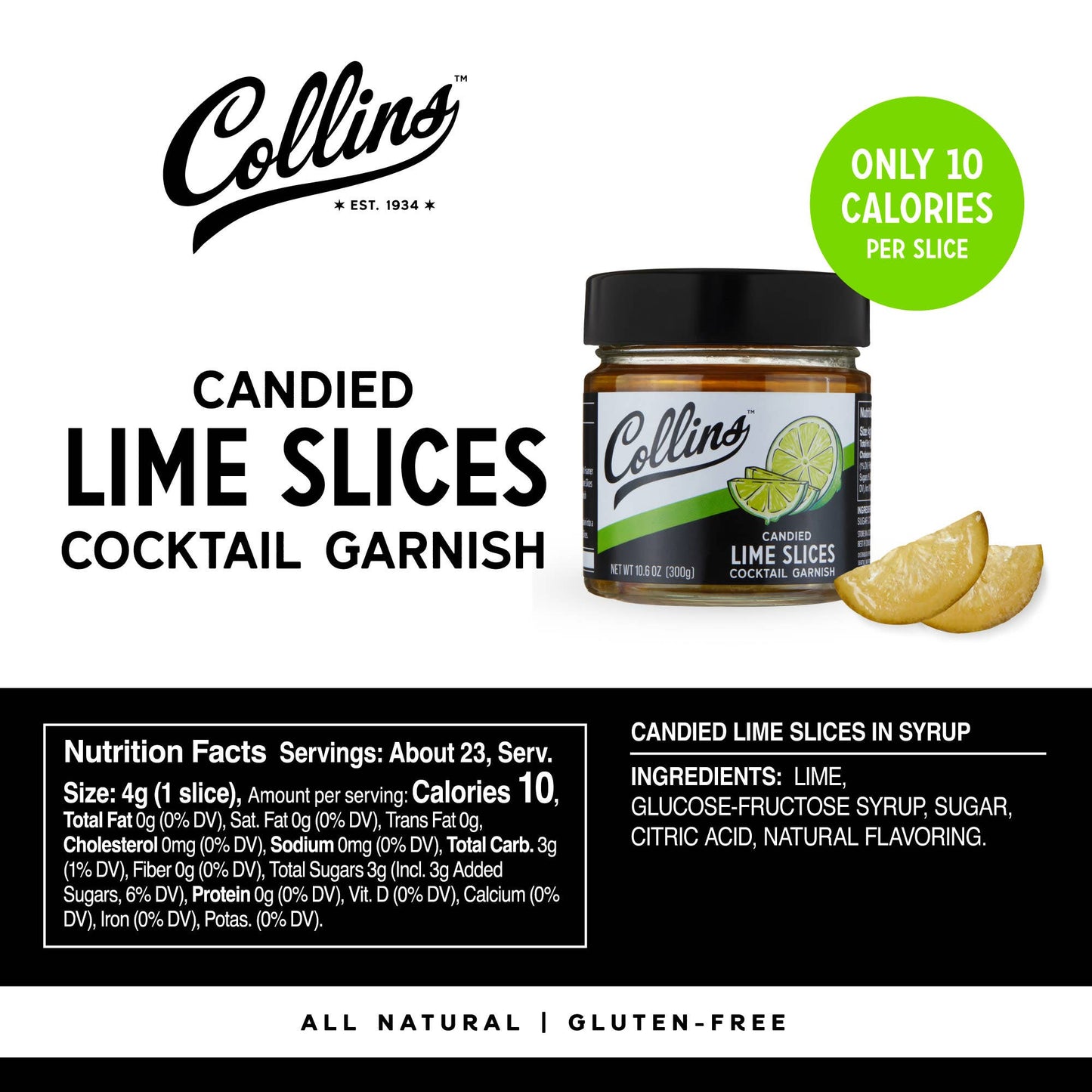 Candied Lime Slices in Syrup - Collins - 10.6 oz