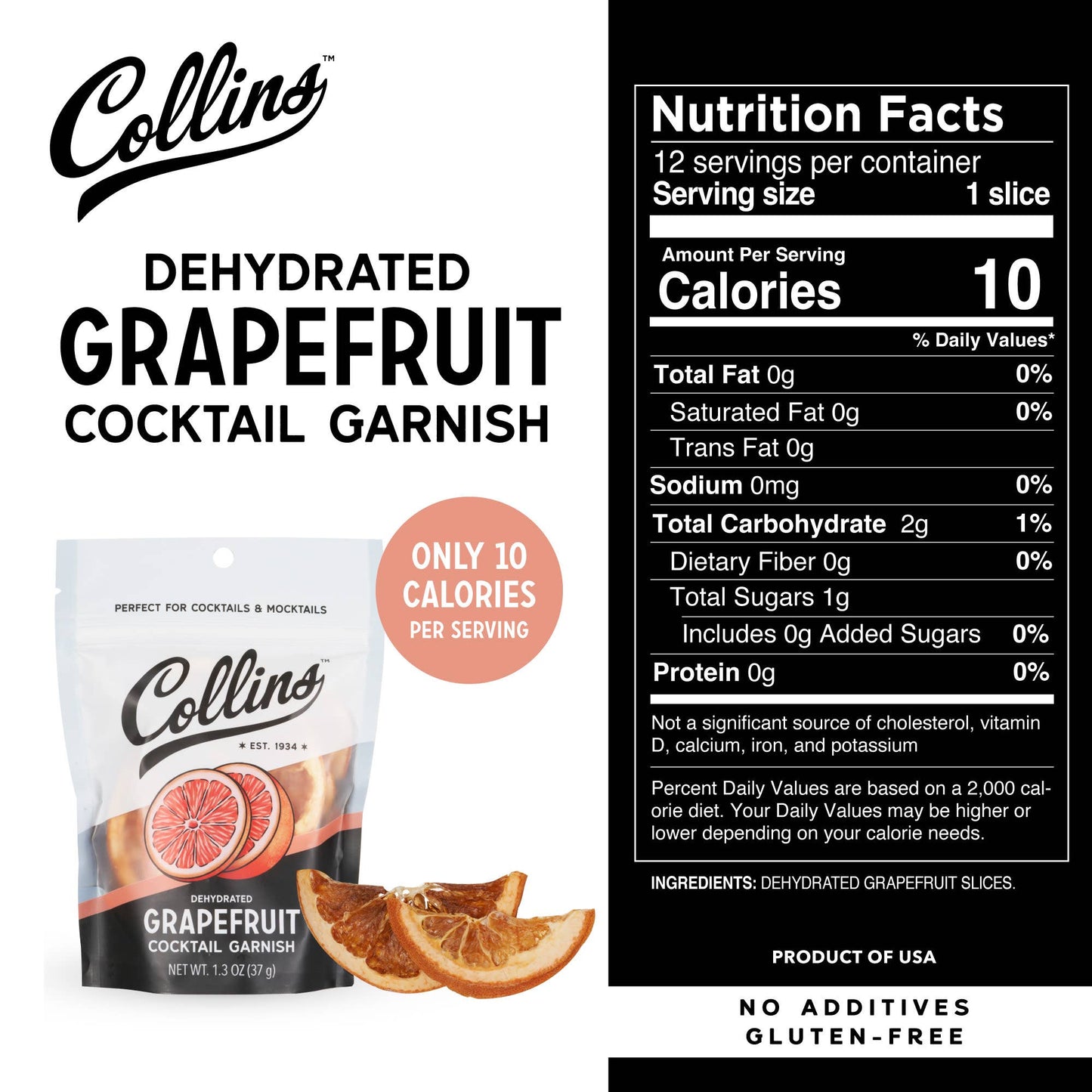 Dehydrated Grapefruit Cocktail Garnish - Collins - 1.3 oz