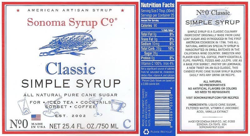 Classic Simple Syrup - Sonoma Syrup Co. - 12.7 oz