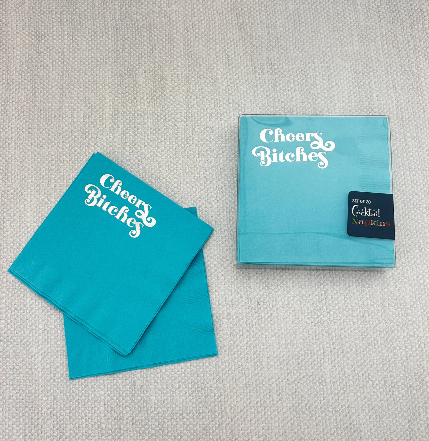 Cheers Bitches Silver Foil Blue Cocktail Beverage Napkin - Mod Lounge Paper Company