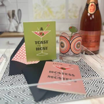 Toast to the Hostess with the Mostess Vintage Martini Card - Mod Lounge Paper Company