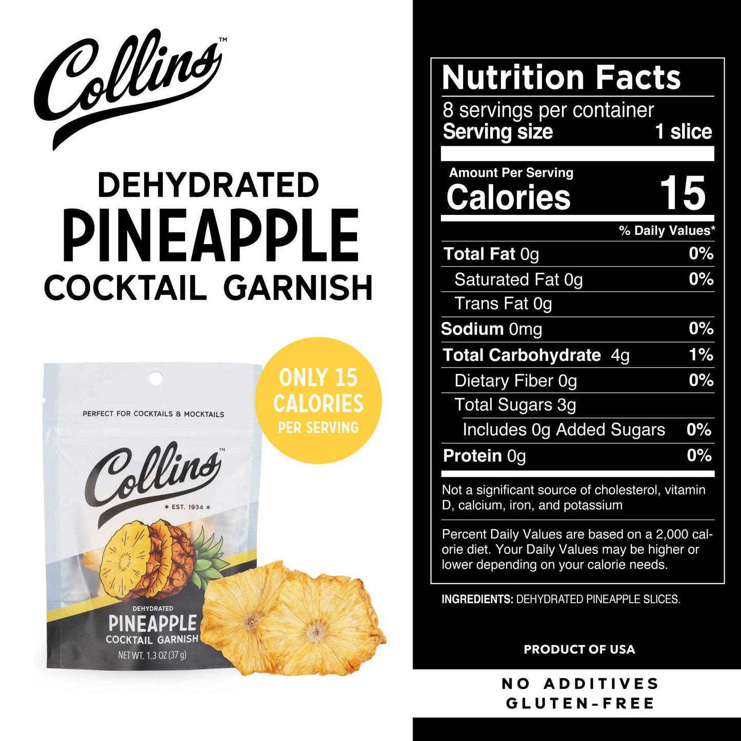 Dehydrated Pineapple Cocktail Garnish - Collins - 1.3 oz