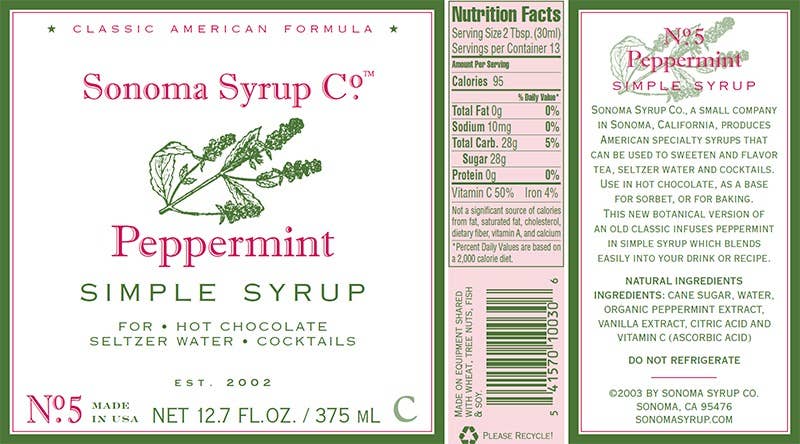 Peppermint Simple Syrup - Sonoma Syrup Co. - 12.7 oz