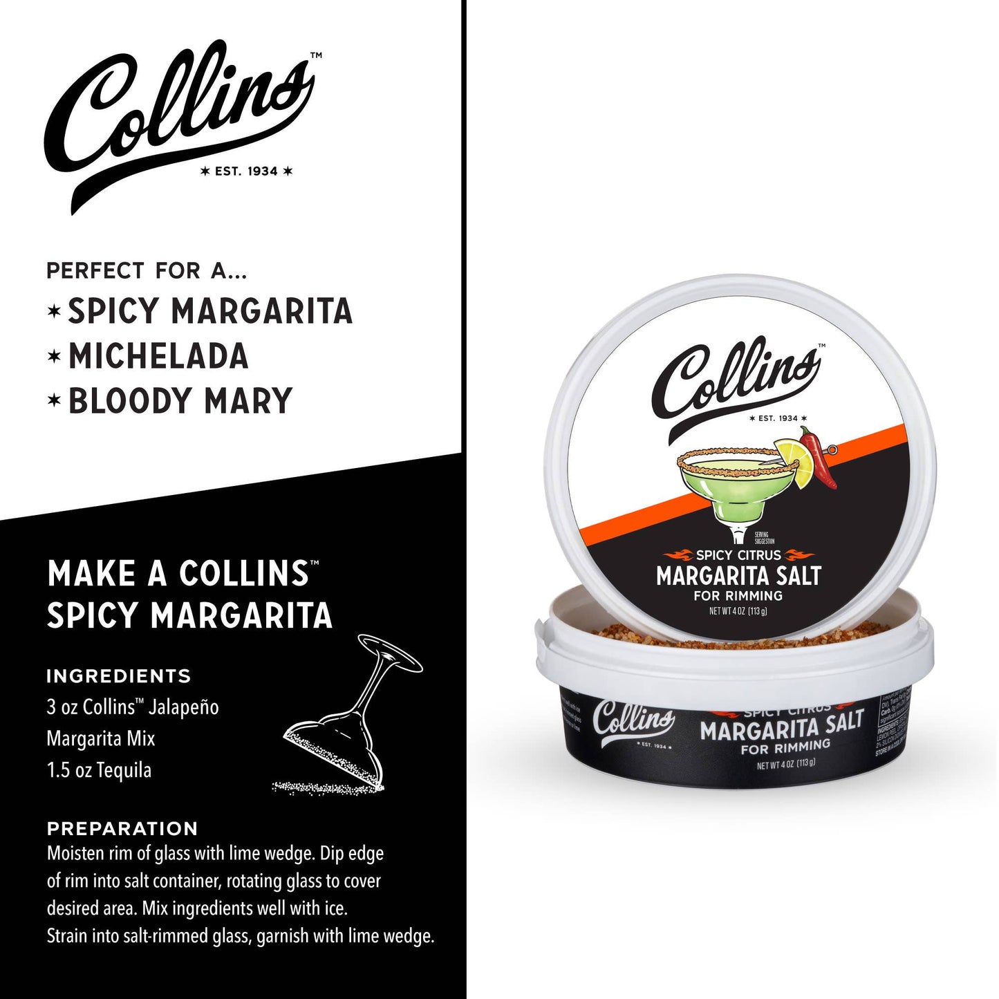 Spicy Citrus Glass Rimming Margarita Sea Salt - Collins - 4 oz