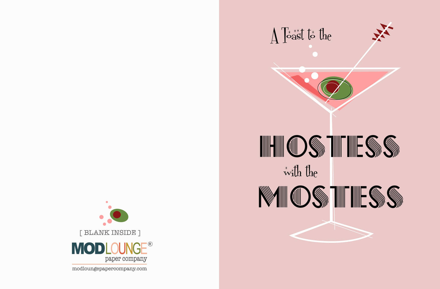 Toast to the Hostess with the Mostess Vintage Martini Card - Mod Lounge Paper Company