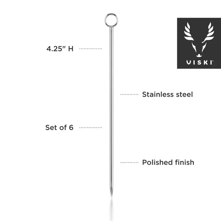 Harrison Reusable Stainless Steel Cocktail Picks - Viski - Set of 6