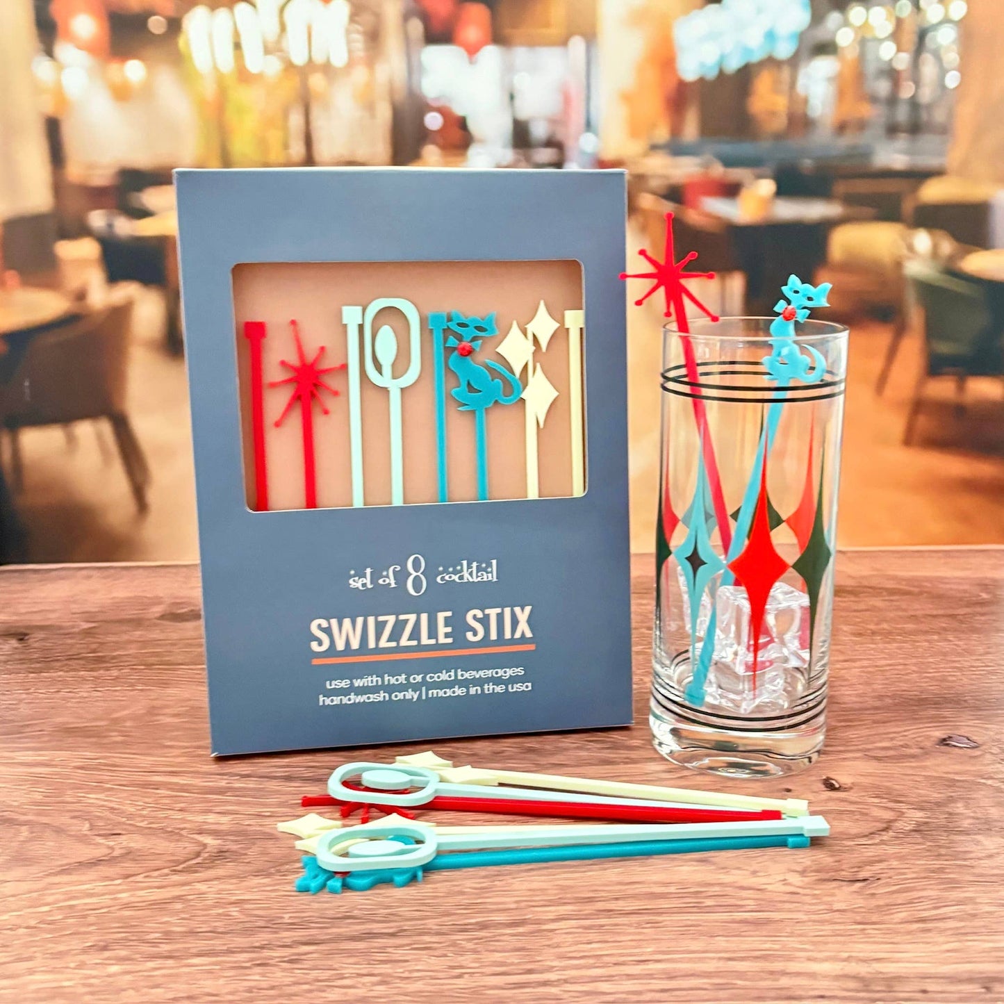 Mid Century Swanky Shapes Beverage Mixing Swizzle Stix - Mod Lounge Paper Company