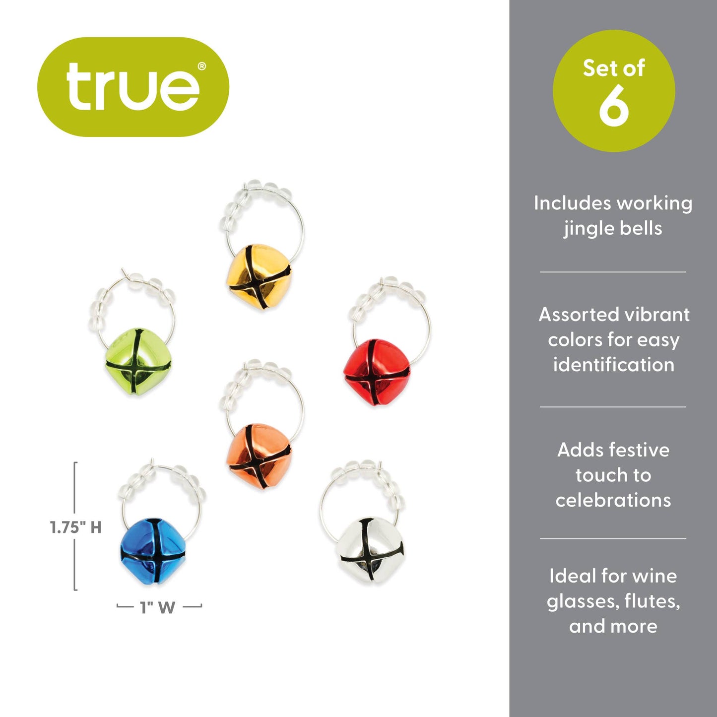 Jingle Holiday Wine Charms - TRUE -Set of 6