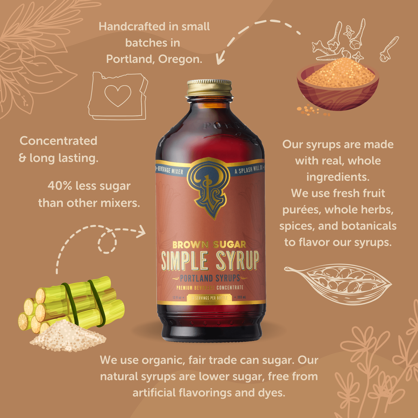 Brown Sugar Simple Syrup - Portland Syrups - 12 oz