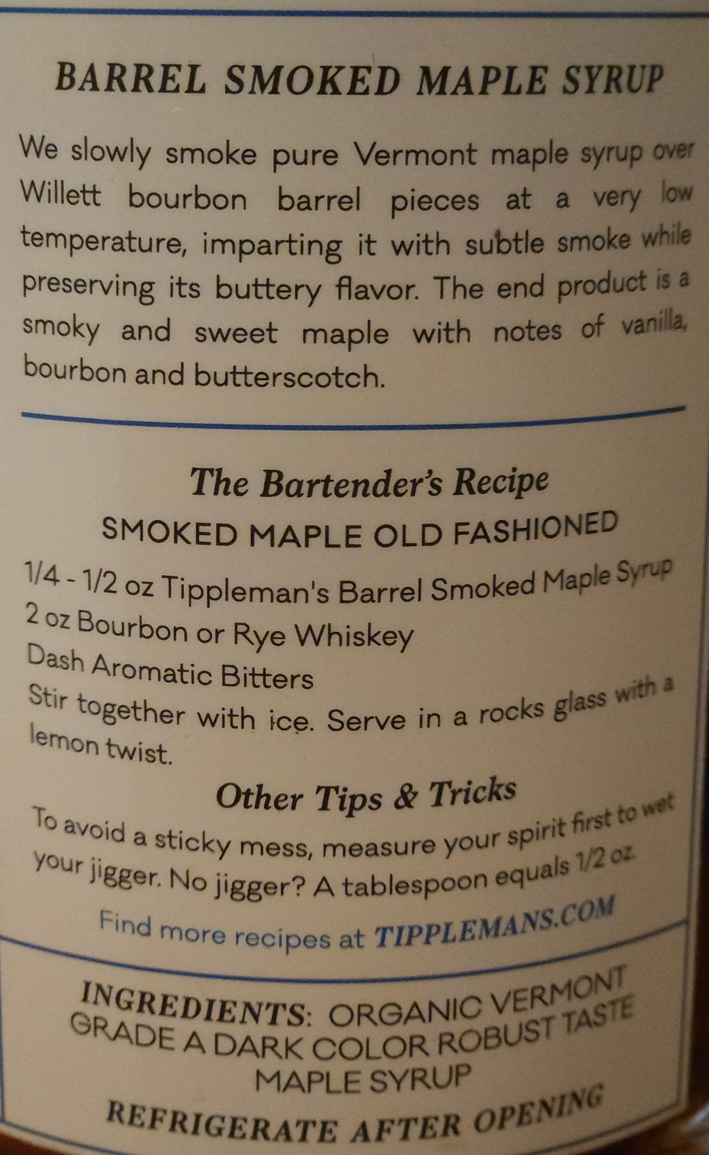 Tippleman's Barrel Smoked Maple Syrup - Bittermilk Bottling Co.