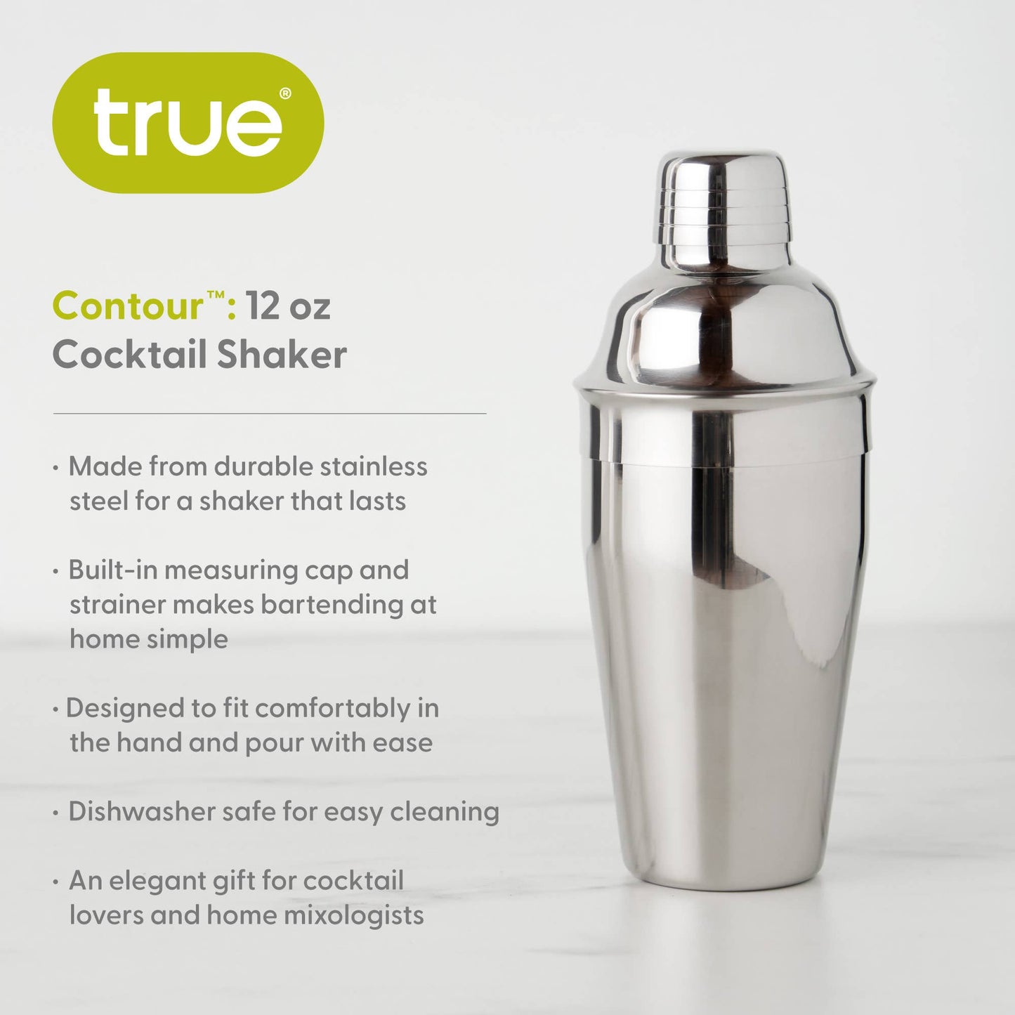 Contour Stainless Steel Cocktail Shaker - TRUE - ASSORTED SIZES