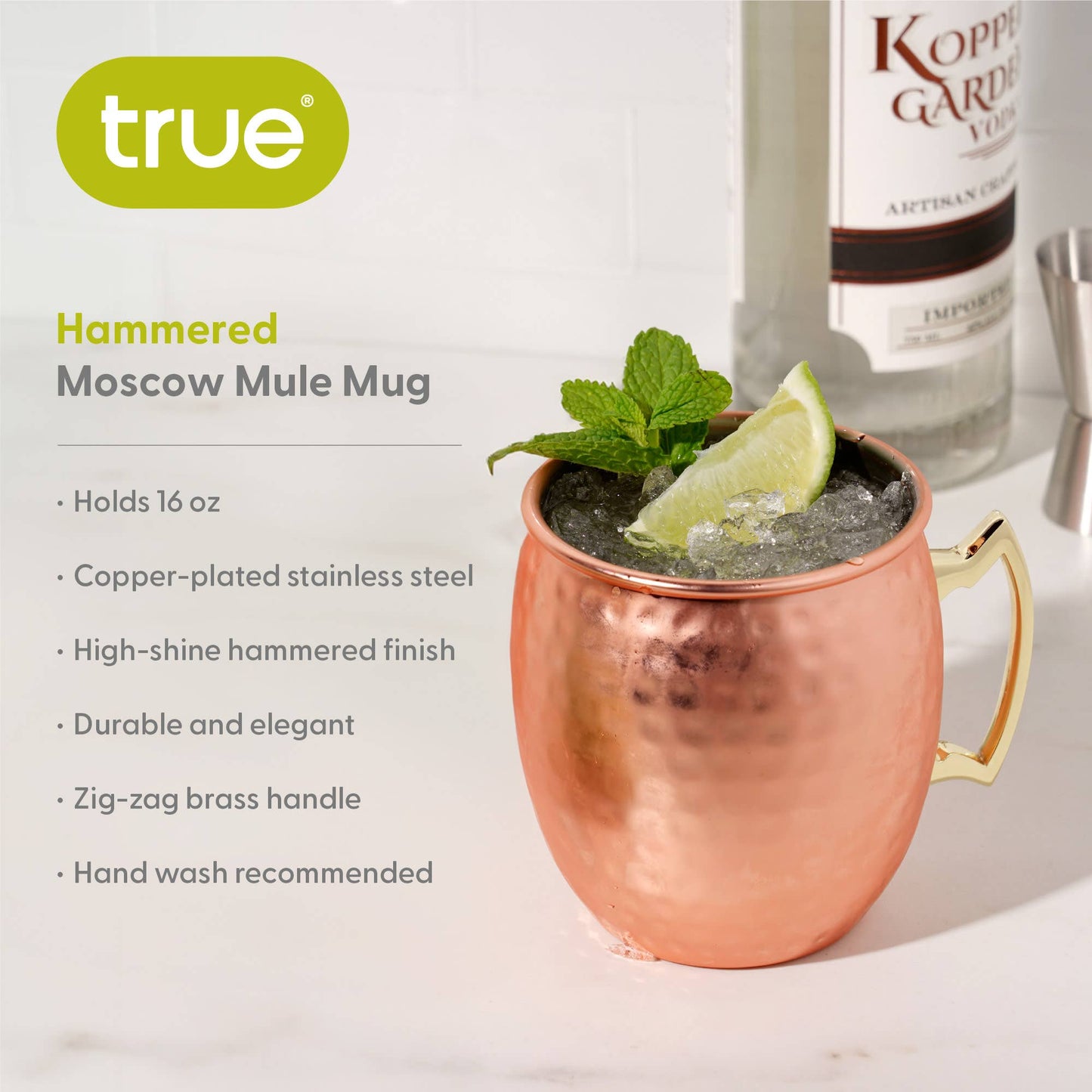 Moscow Mule 16 oz Hammered Copper Plated Mug - TRUE