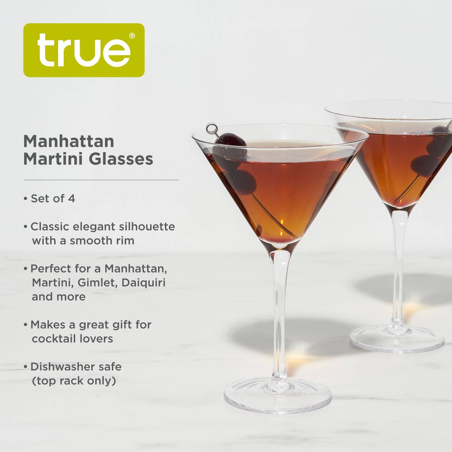Manhattan Stemmed Glass Martini Cocktail Glasses - TRUE - Set of 4