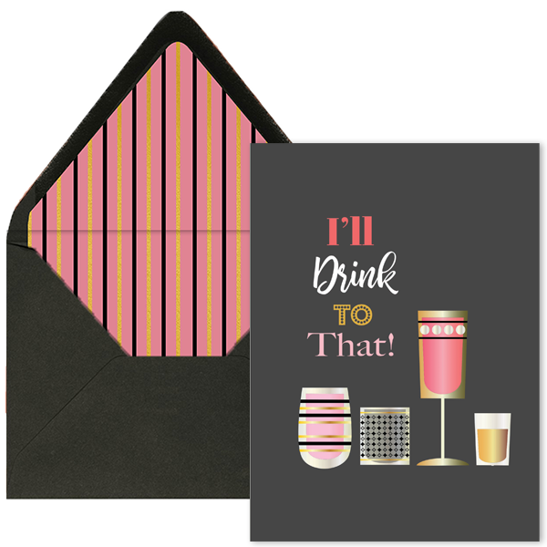 I'll Drink To That Pink Vintage Cocktail Greeting Card - Mod Lounge Paper Company
