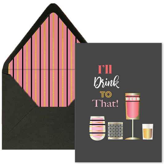 I'll Drink To That Pink Vintage Cocktail Greeting Card - Mod Lounge Paper Company