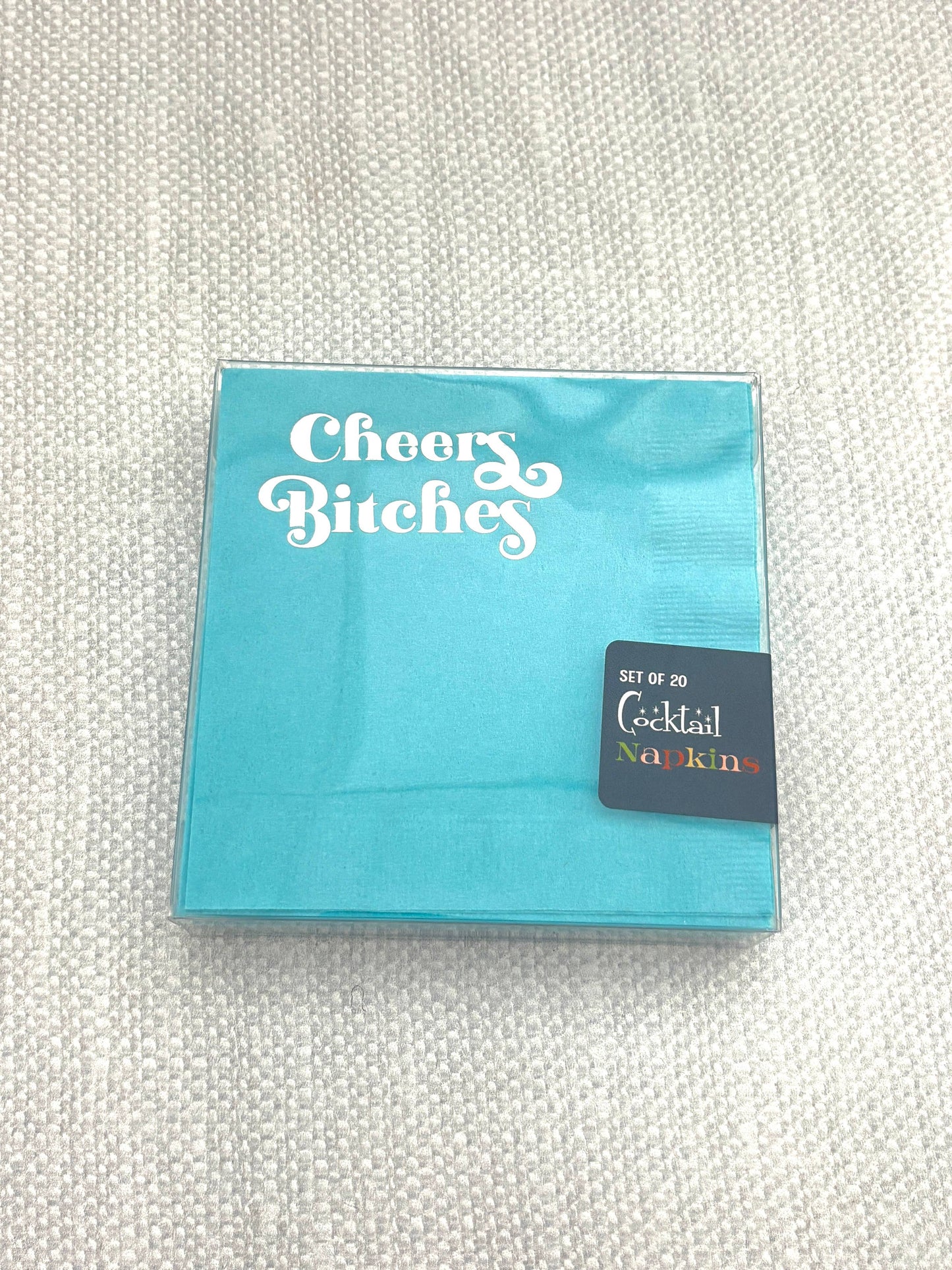 Cheers Bitches Silver Foil Blue Cocktail Beverage Napkin - Mod Lounge Paper Company