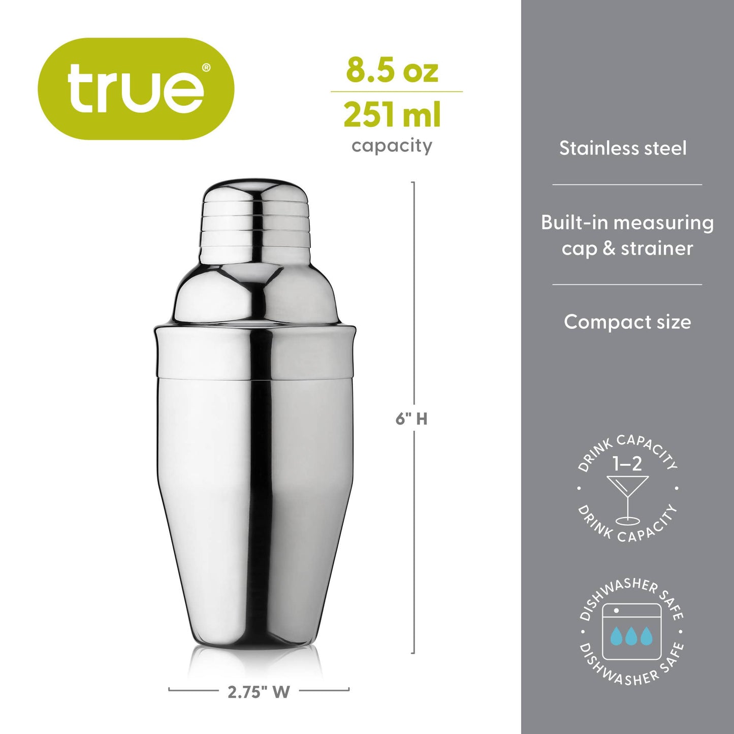 Contour Stainless Steel Cocktail Shaker - TRUE - ASSORTED SIZES
