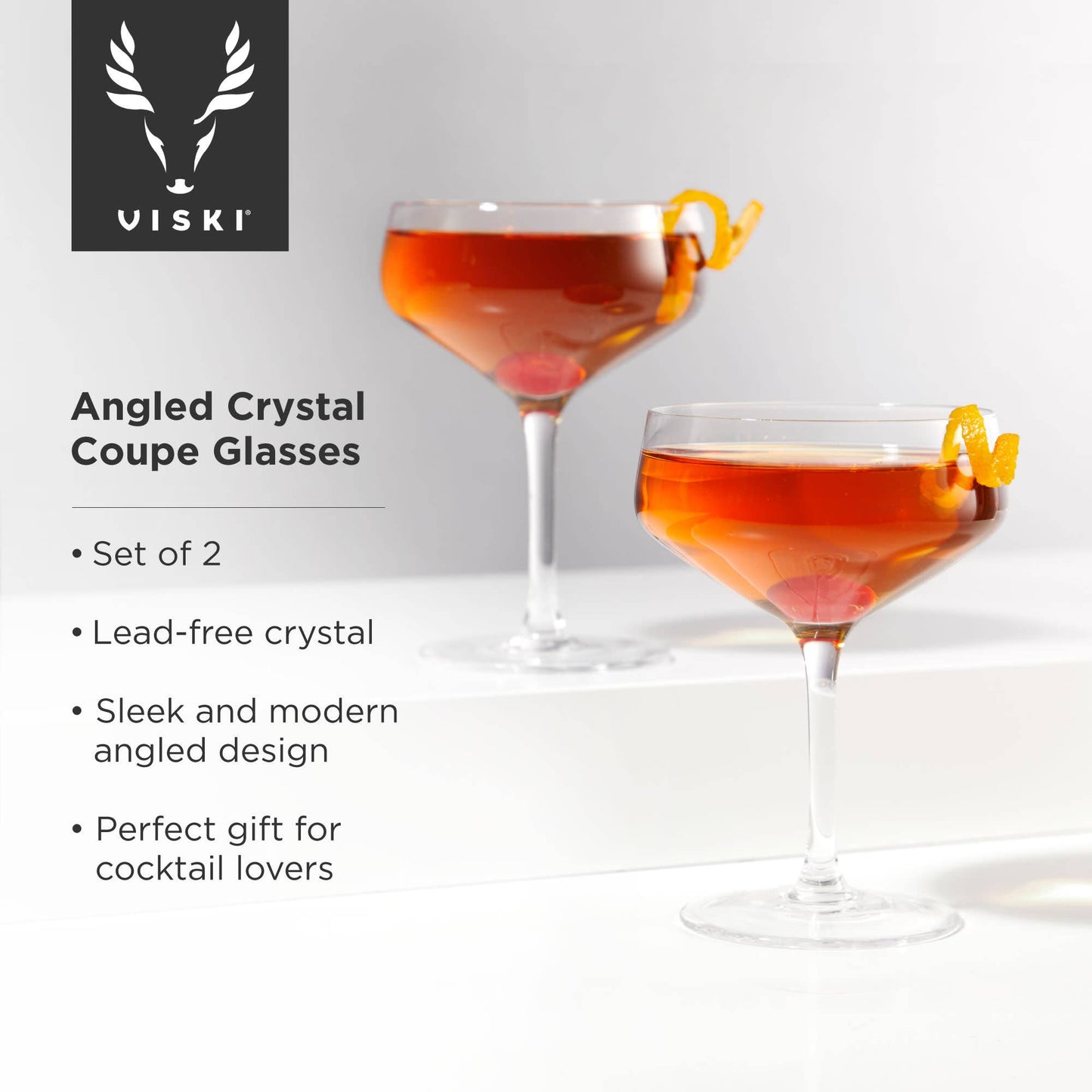Raye™ Angled Crystal Coupe Glasses - Viski -Set of 2