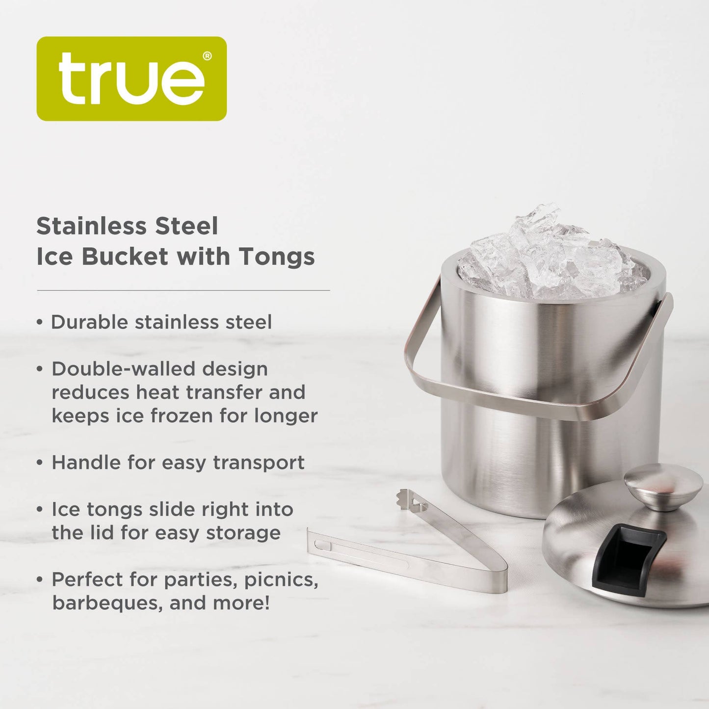 Insulated Stainless Steel Handled Ice Bucket w Lid and Tongs - TRUE