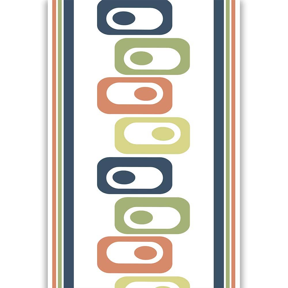 Circle in Squares Mid Century Modern Tea Towel with trim - Mod Lounge Paper Company