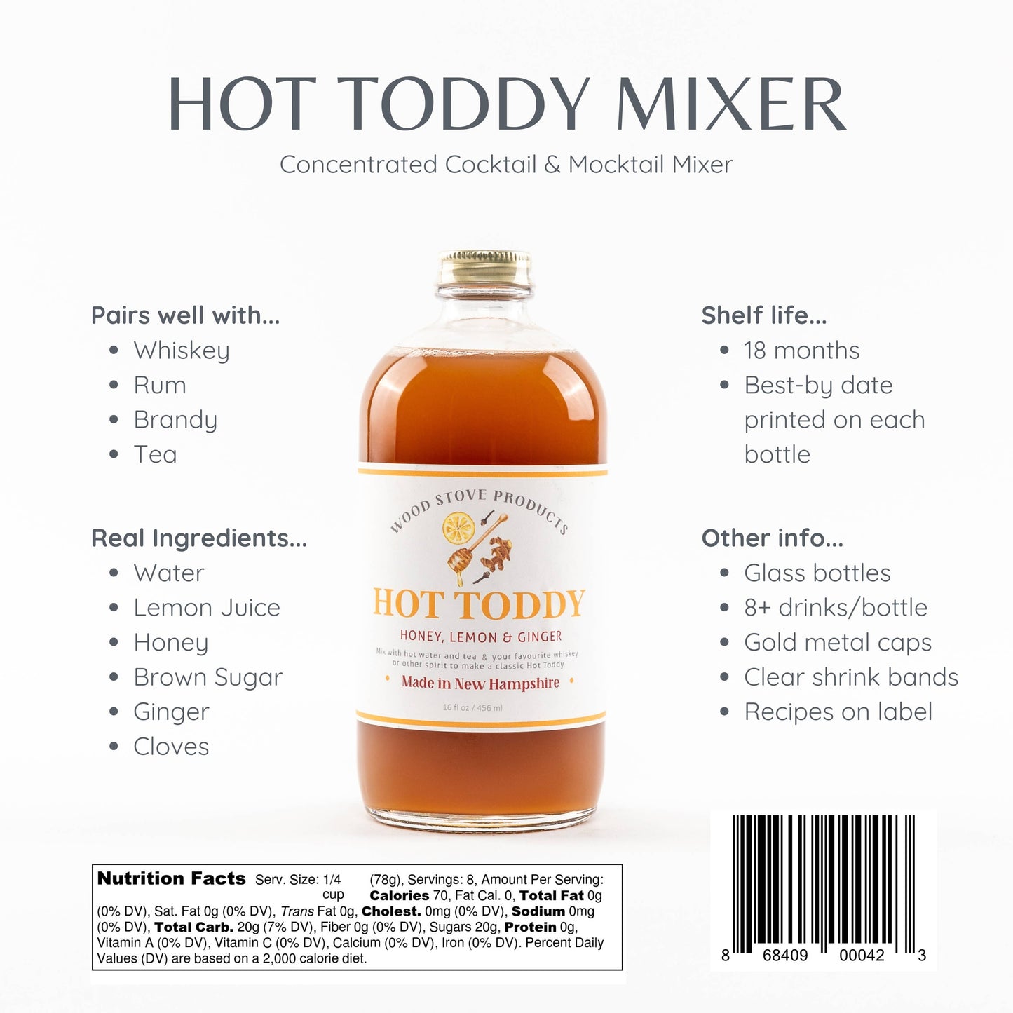 Hot Toddy Cocktail Mixer and Mocktail Mixer - Wood Stove Kitchen - 16oz