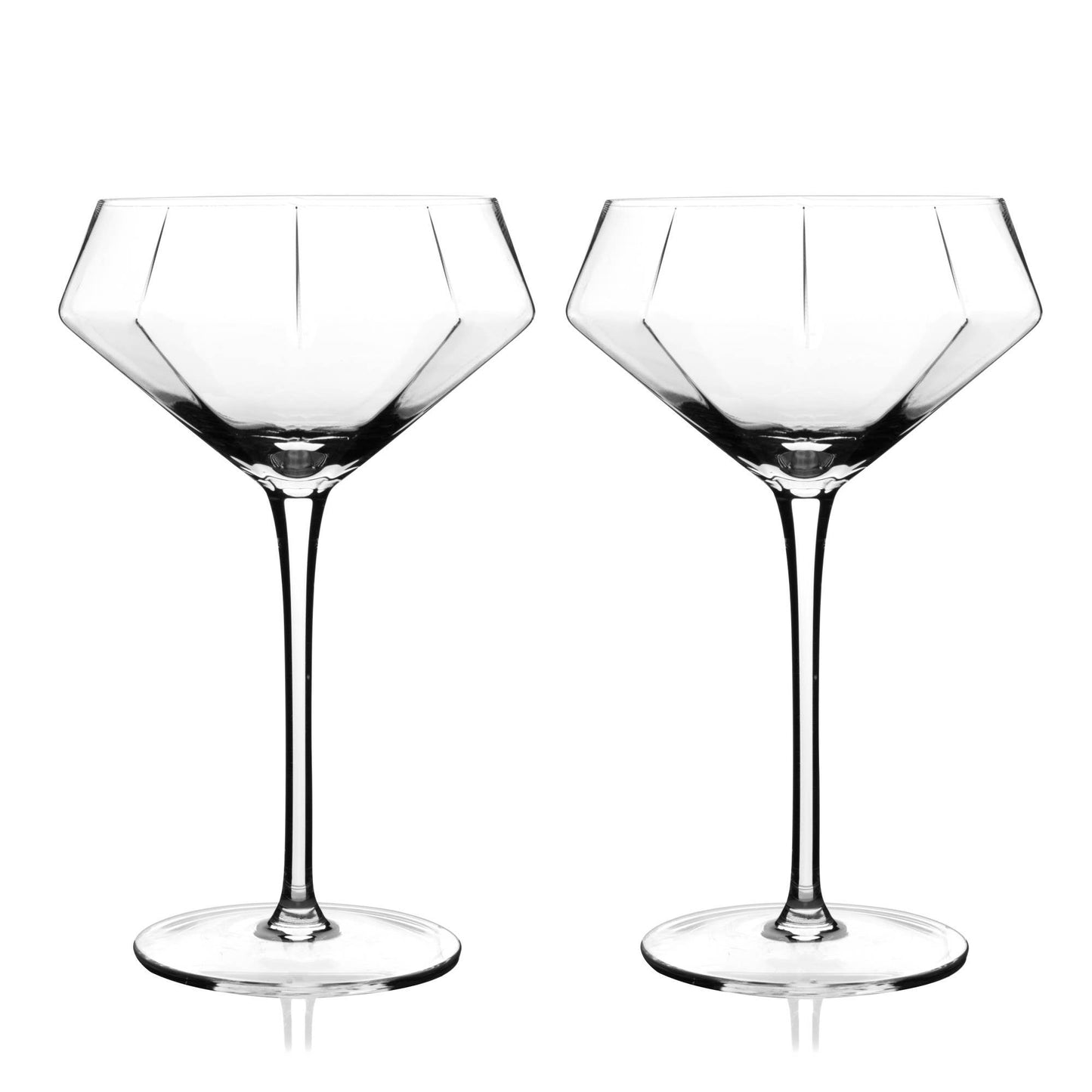 Seneca™ Diamond Faceted Crystal Martini Glasses - Viski - Set of 2