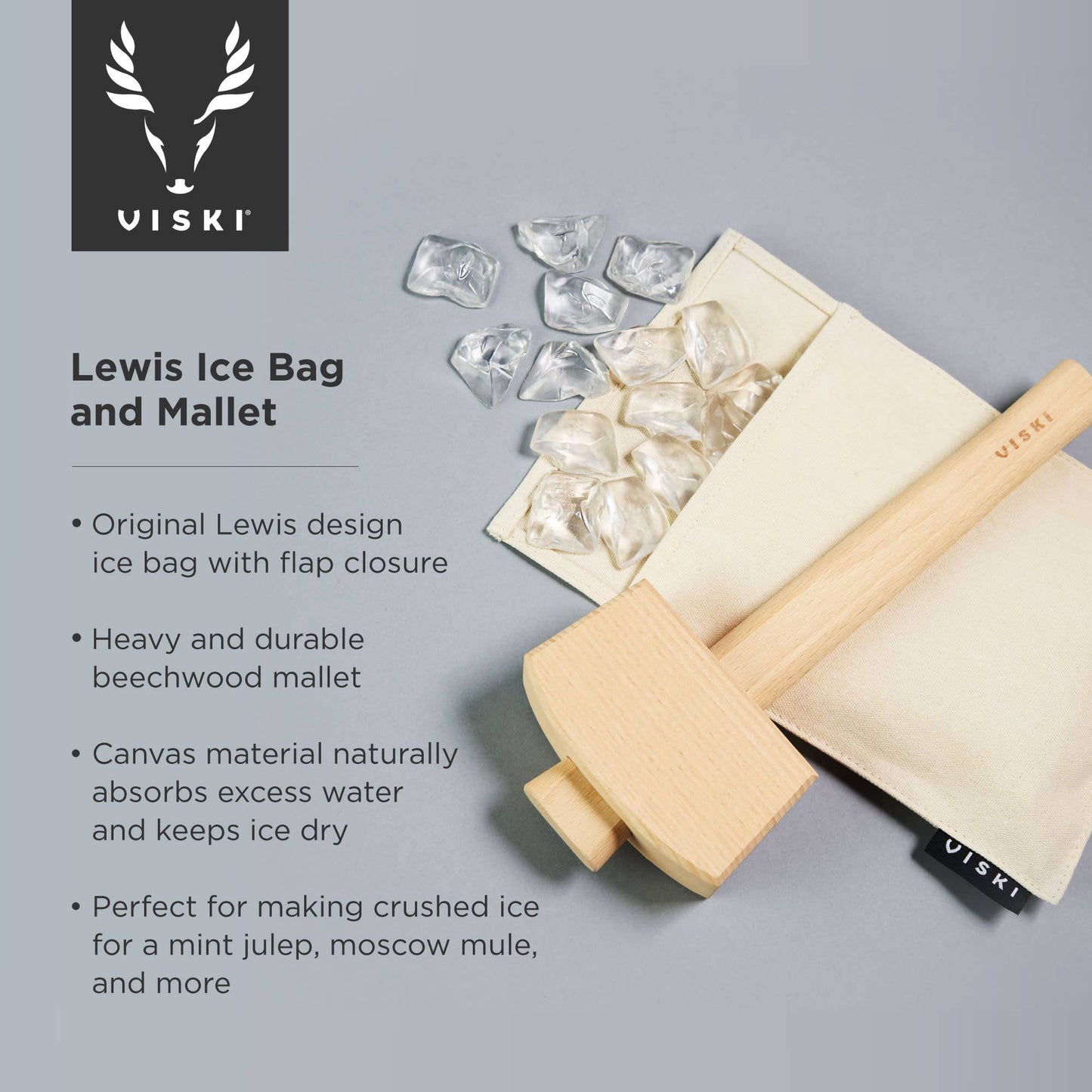 Professional Lewis Canvas Ice Bag and Beechwood Mallet - Viski