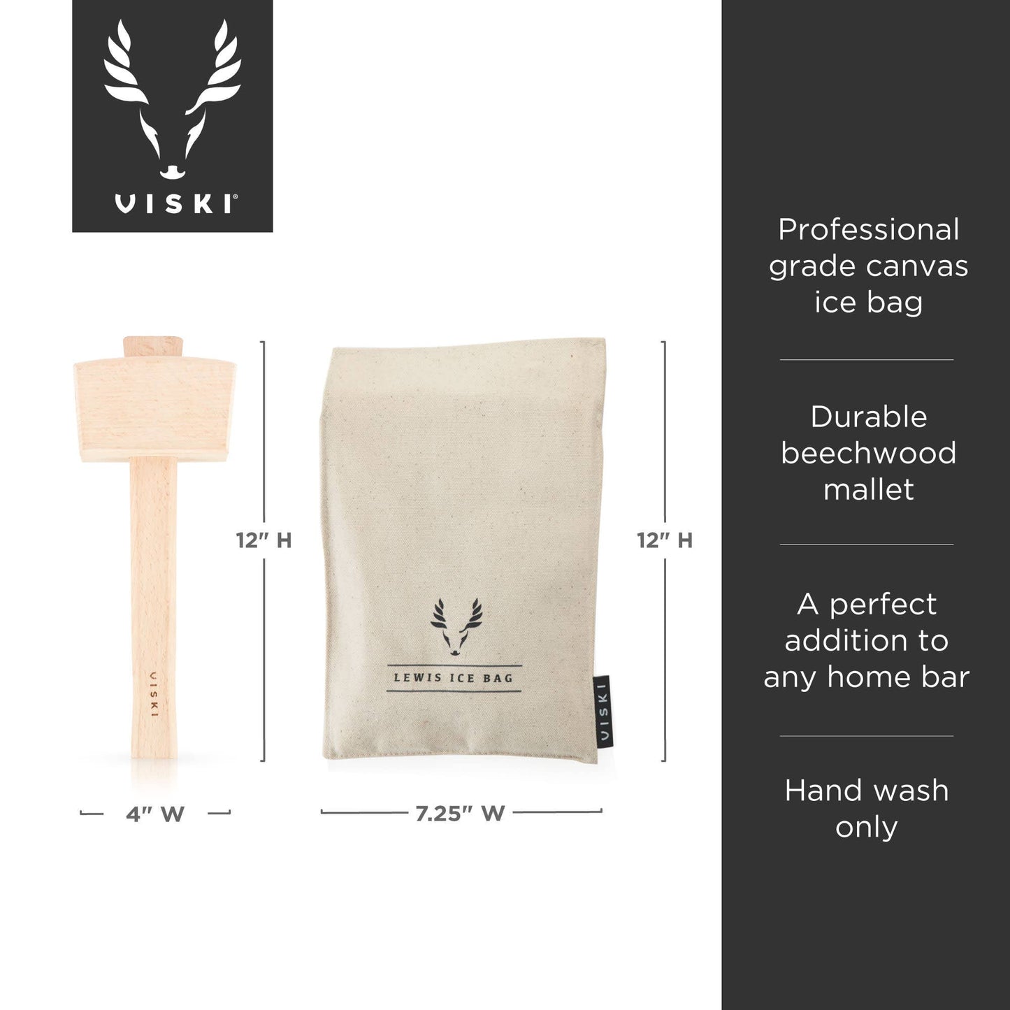 Professional Lewis Canvas Ice Bag and Beechwood Mallet - Viski