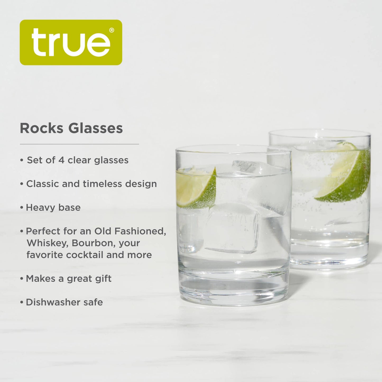 Glass Rocks Cocktail Tumblers with Heavy Bases - TRUE - Set of 4