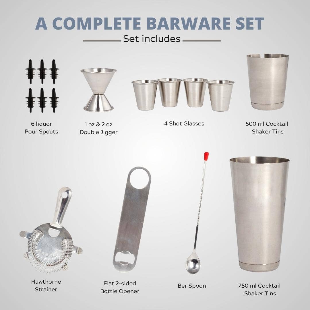 Classic 16 Piece Mixing Bar Set with Essential Barware Tools - Lexi Home