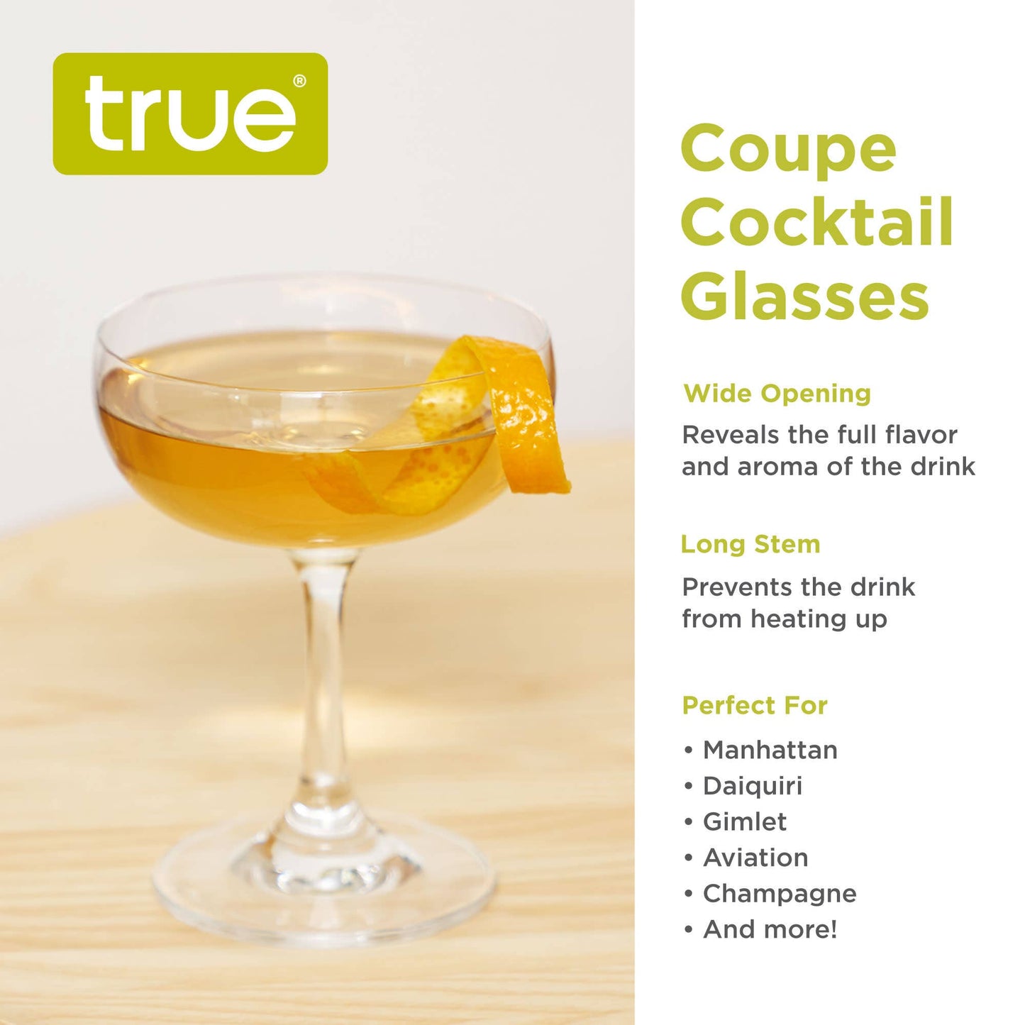 Coupe 7 oz Cocktail Glasses - TRUE - Set of 4
