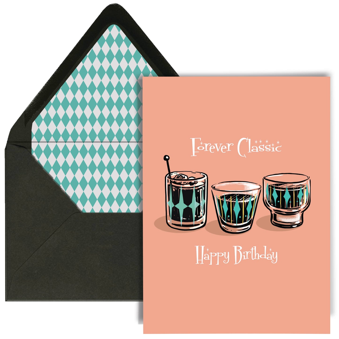 Forever Classic Vintage Cocktails Retro Happy Birthday Card - Mod Lounge Paper Company