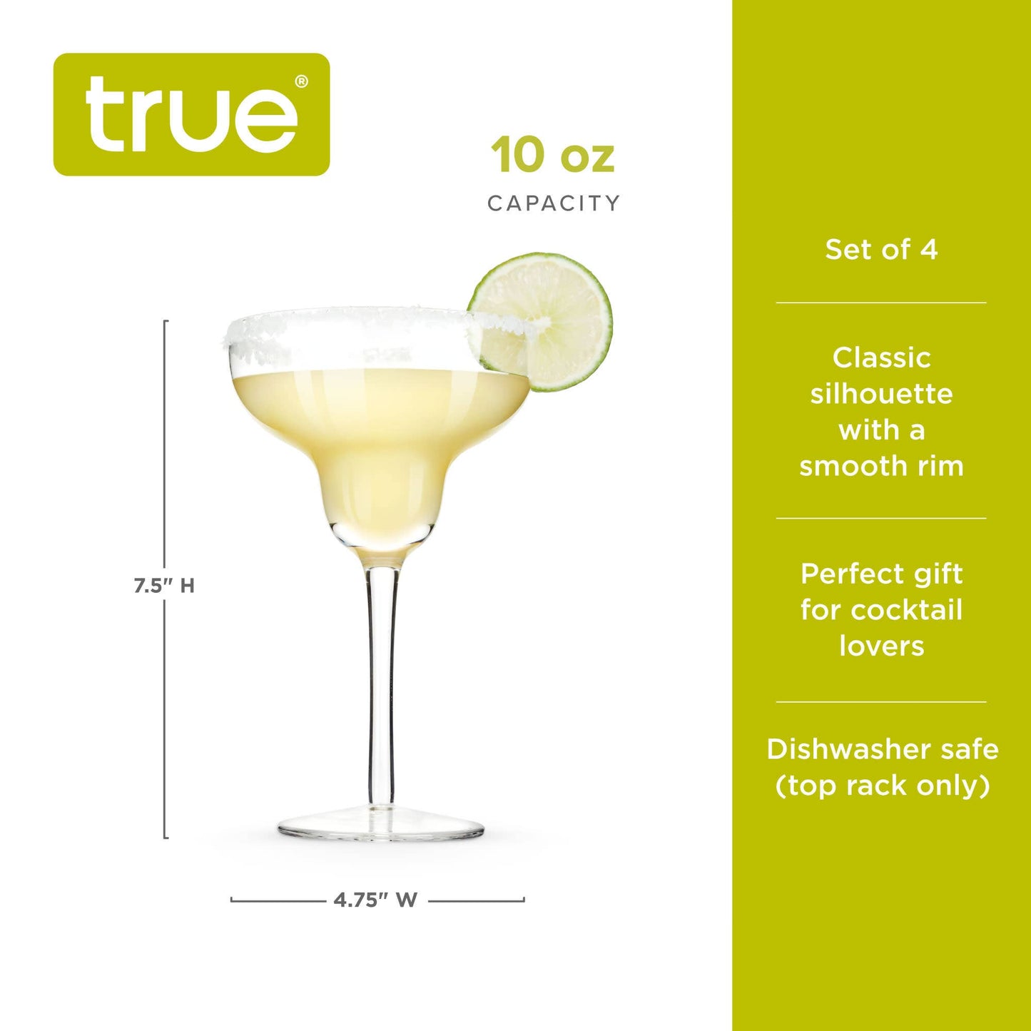 Sorbo Crystal Margarita Glasses - TRUE - Set of 4