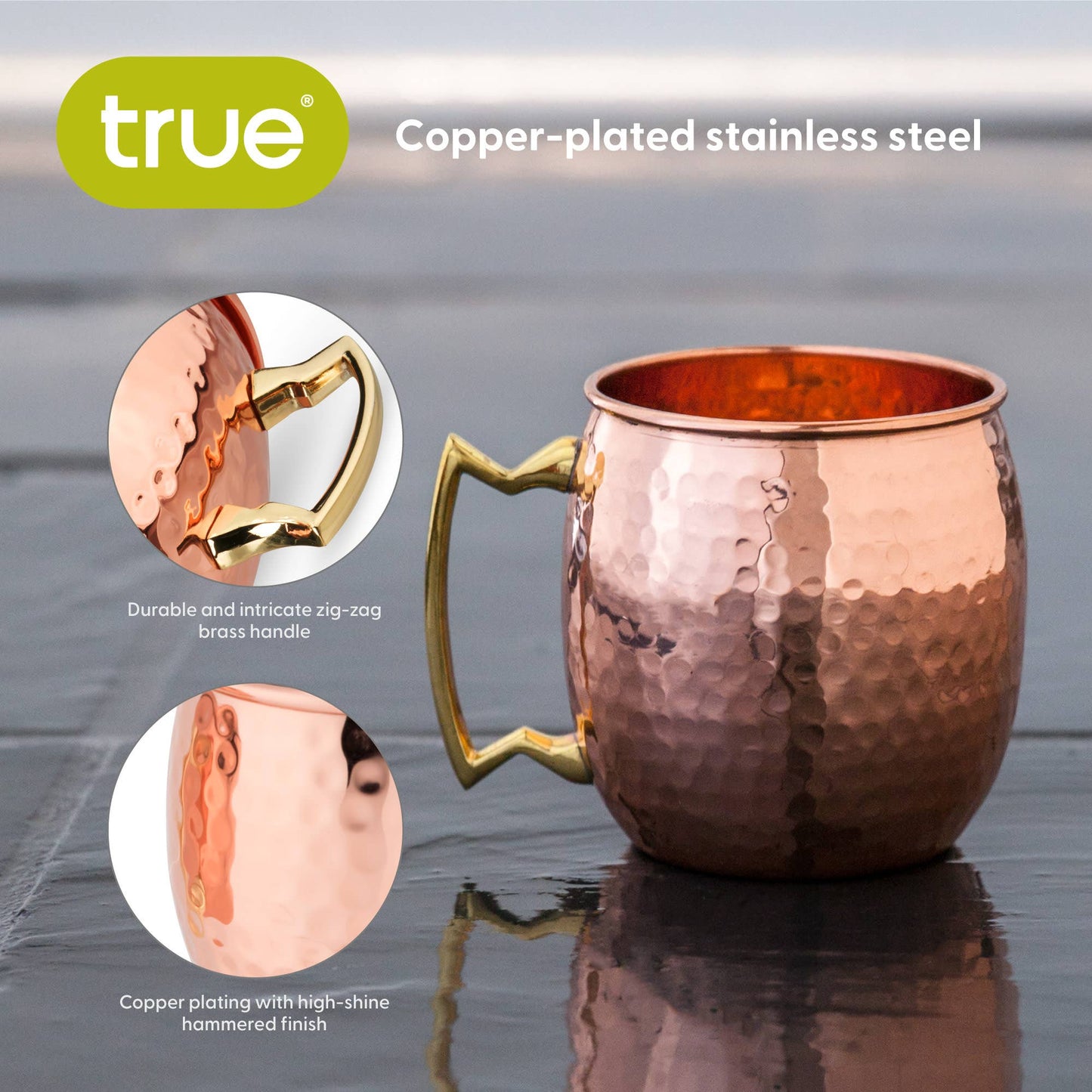 Moscow Mule 16 oz Hammered Copper Plated Mug - TRUE