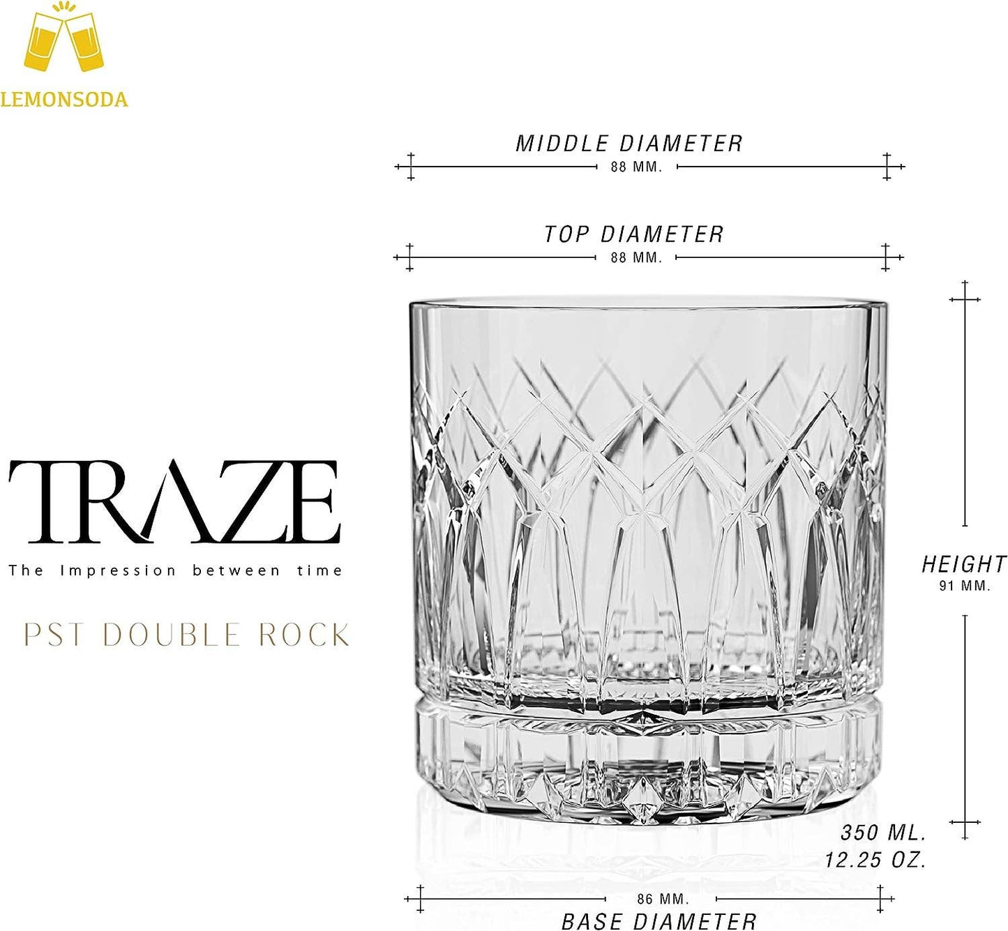 Premium Double Rocks Whiskey Glass - Lemonsoda - (12oz)
