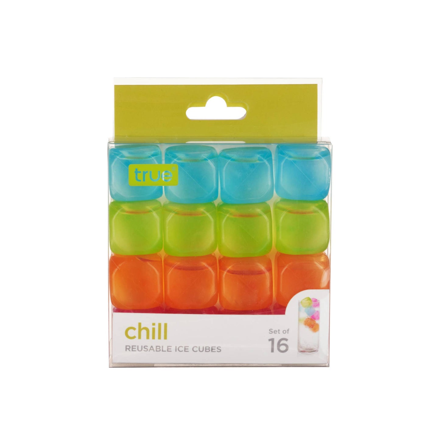 Chill Reusable Plastic Ice Cubes - TRUE - Asst Colors Pack of 16