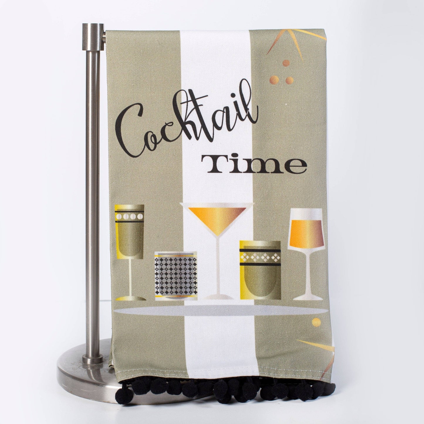 Cocktail Time Retro Bar Towel with Trim - Mod Lounge Paper Company