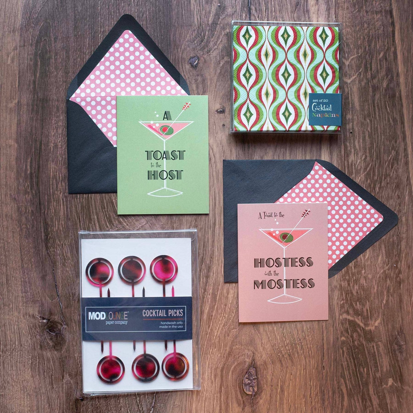 Toast to the Hostess with the Mostess Vintage Martini Card - Mod Lounge Paper Company