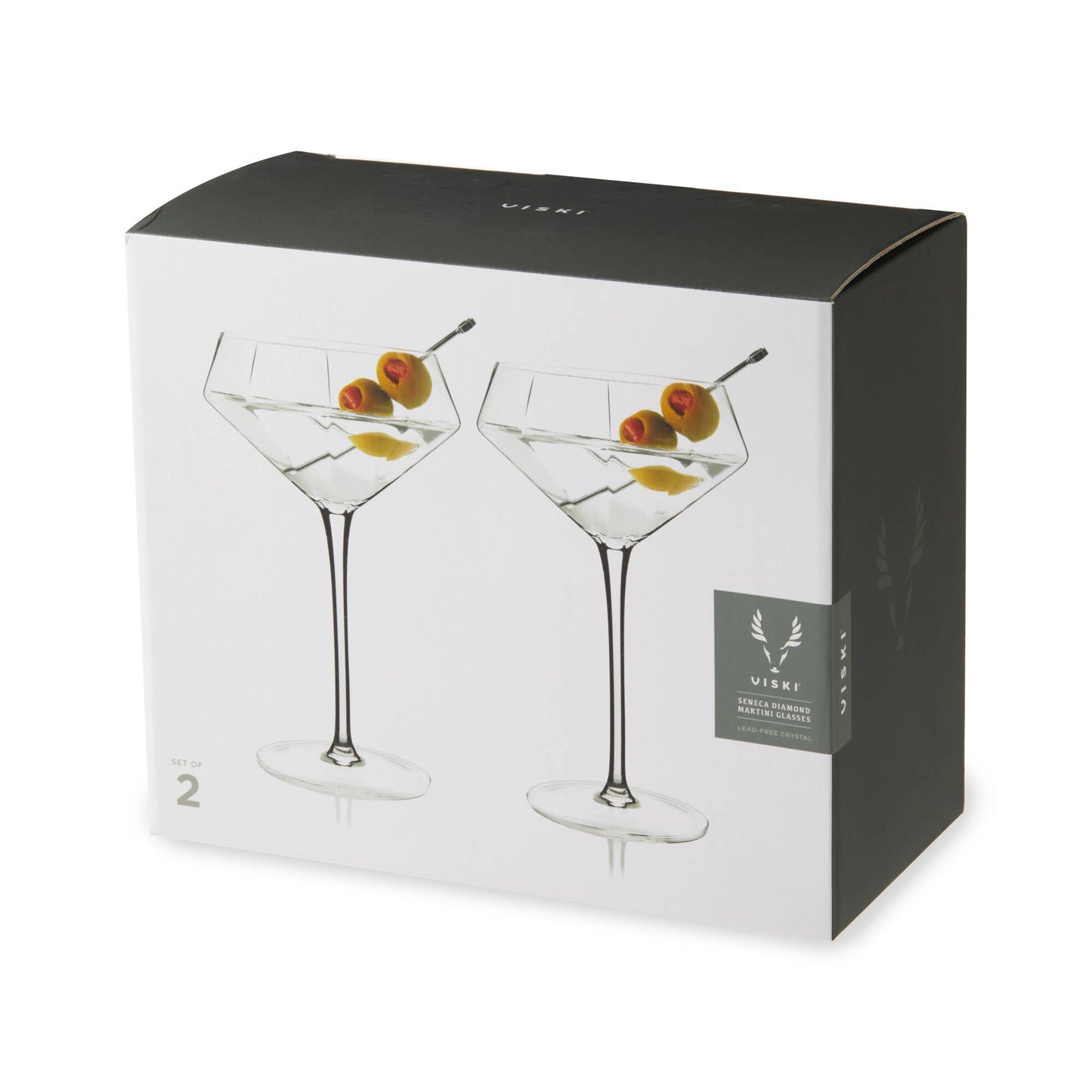 Seneca™ Diamond Faceted Crystal Martini Glasses - Viski - Set of 2