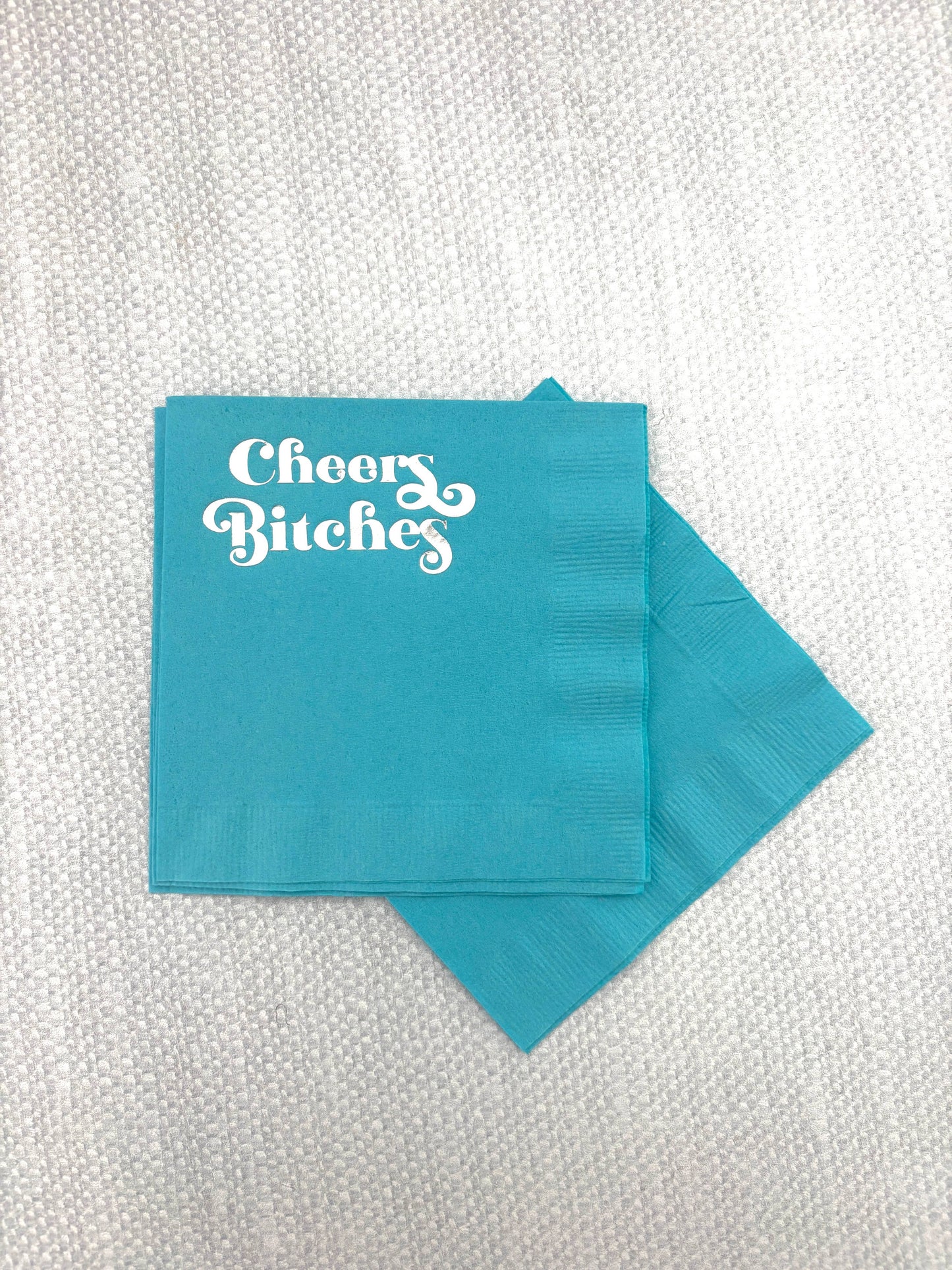 Cheers Bitches Silver Foil Blue Cocktail Beverage Napkin - Mod Lounge Paper Company