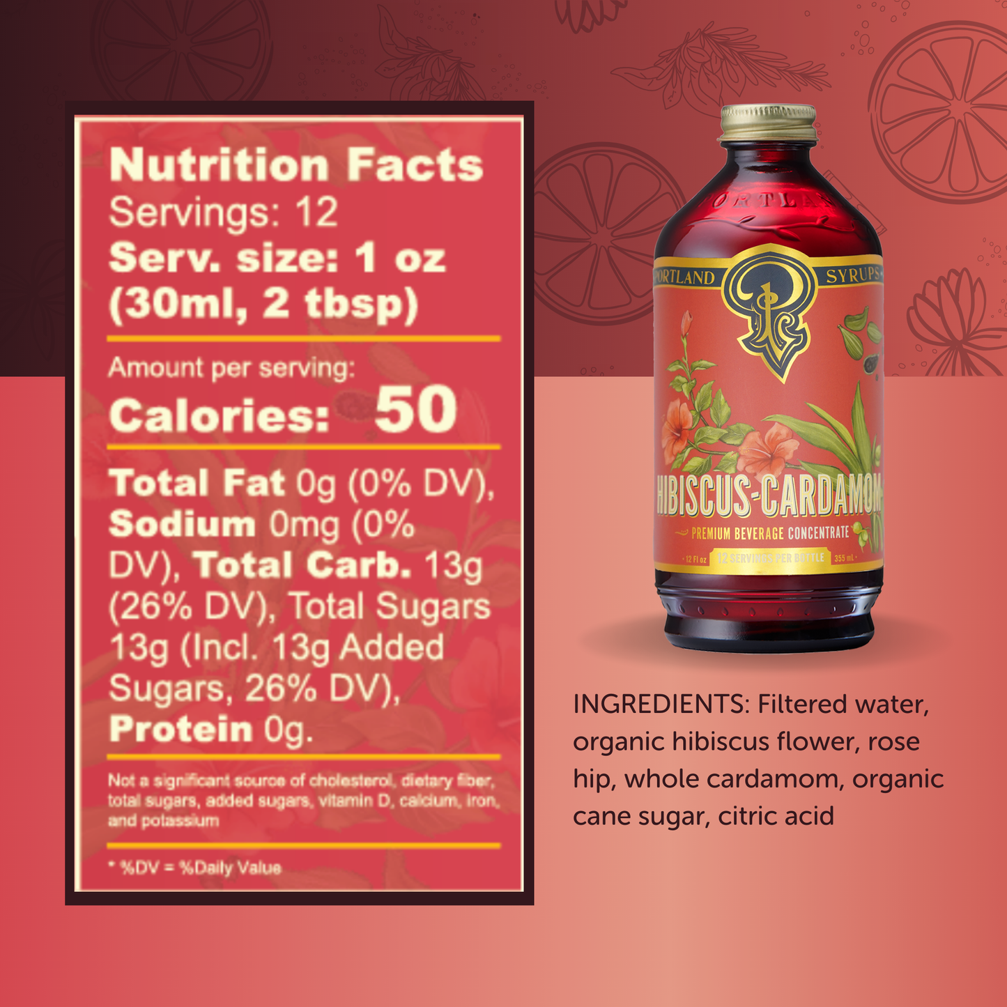 Hibiscus Cardamom Syrup - Portland Syrups - 12oz