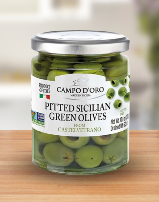 Campo D'Oro Pitted Sicilian Green Olives - Casacella Foods - 10.6oz