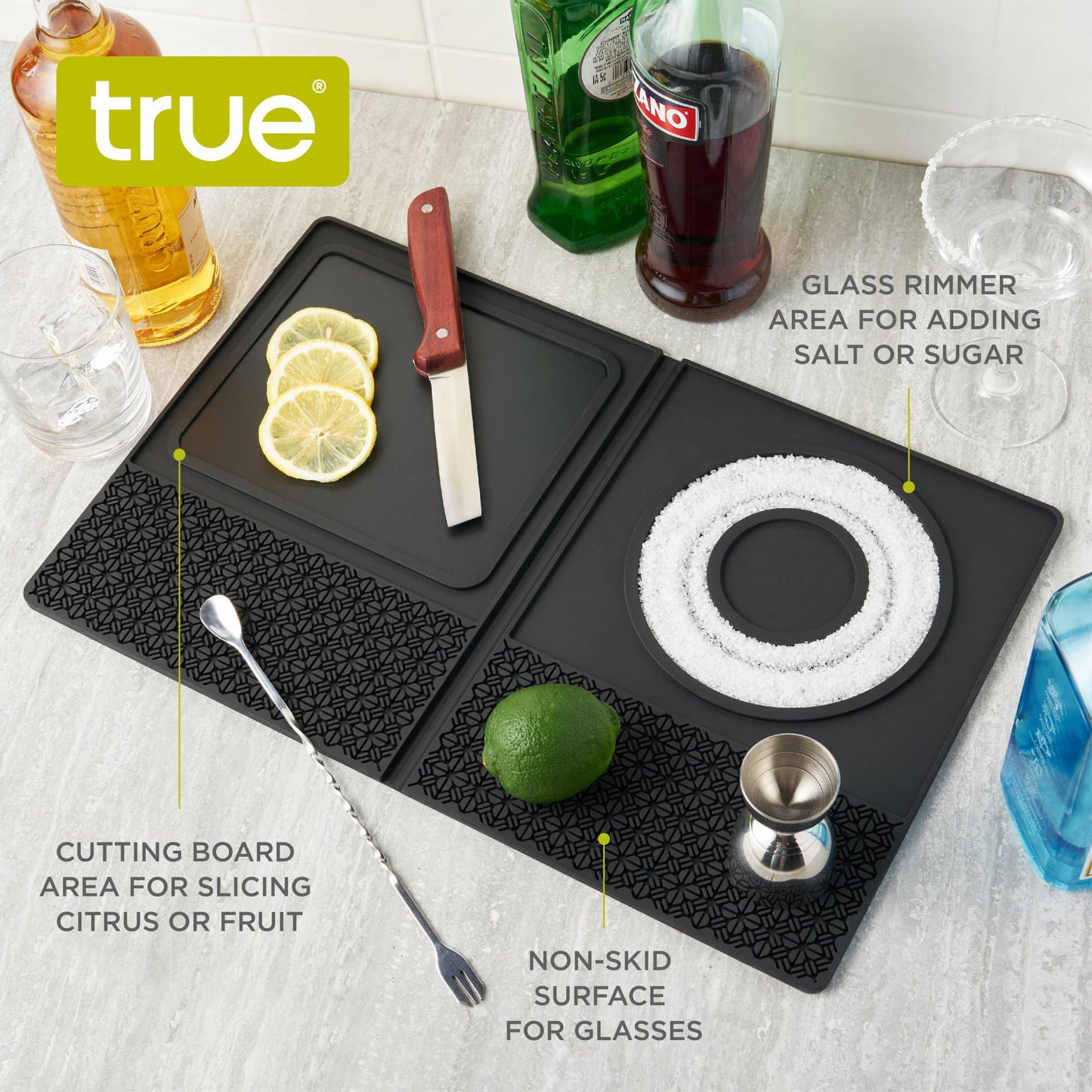 3in1 Multi Use Silicone Cocktail Bar Mat Prep Station - TRUE