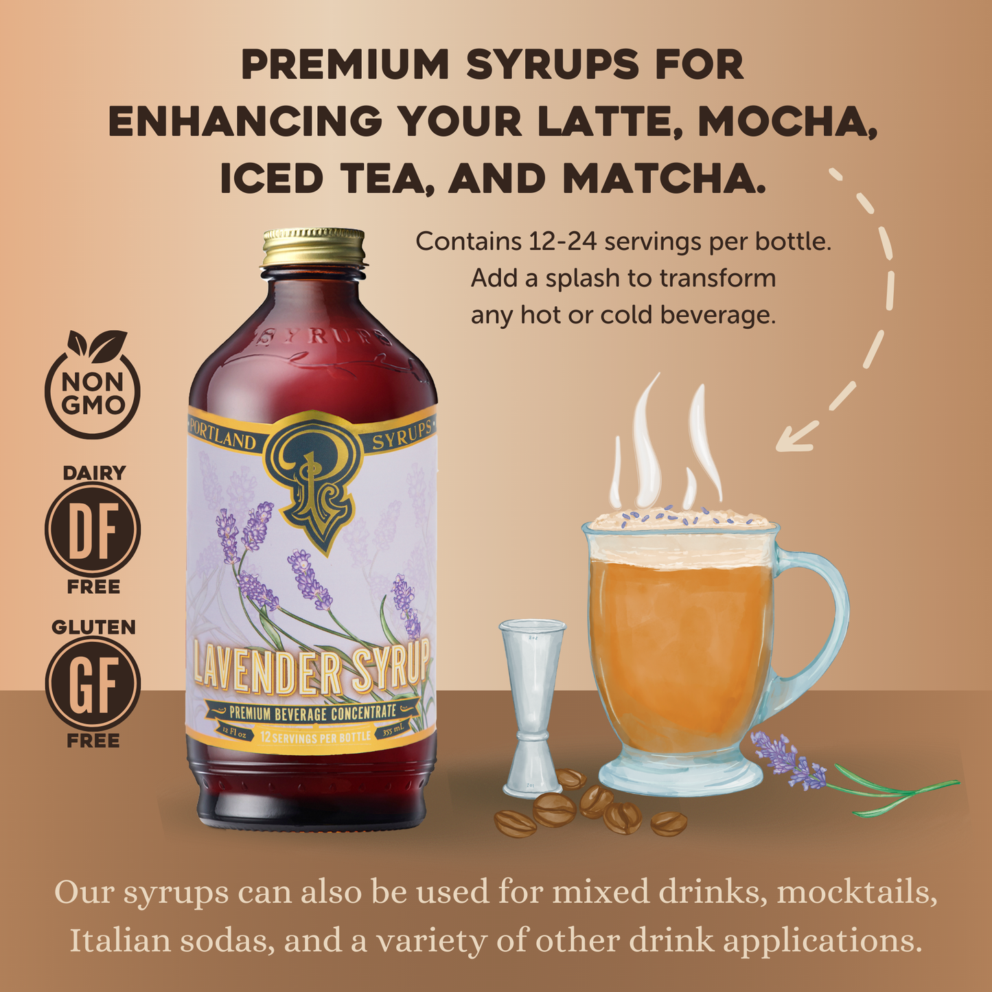 Lavender Syrup 12oz - cocktail / mocktail beverage mixer - Portland Syrups