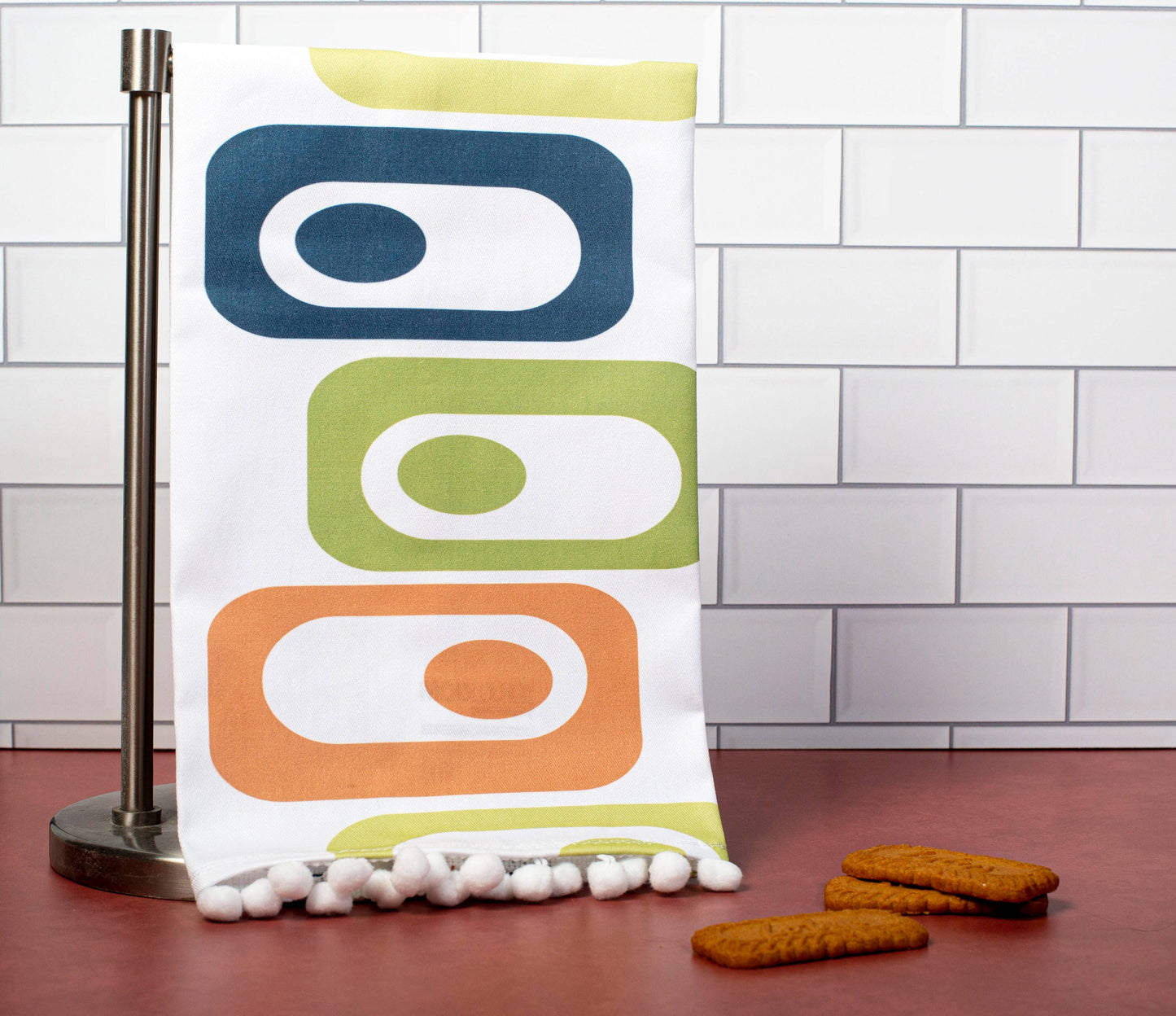 Circle in Squares Mid Century Modern Tea Towel with trim - Mod Lounge Paper Company