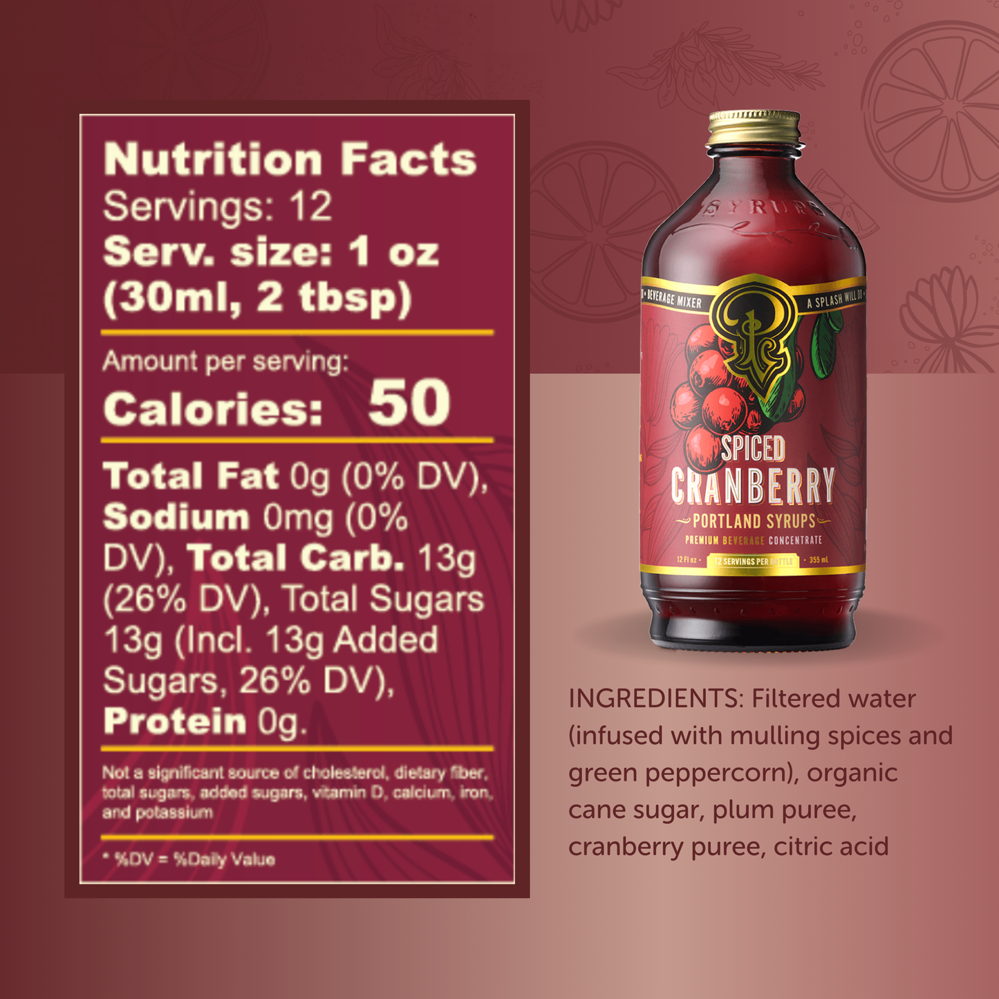 Spiced Cranberry Syrup - Portland Syrups - 12oz