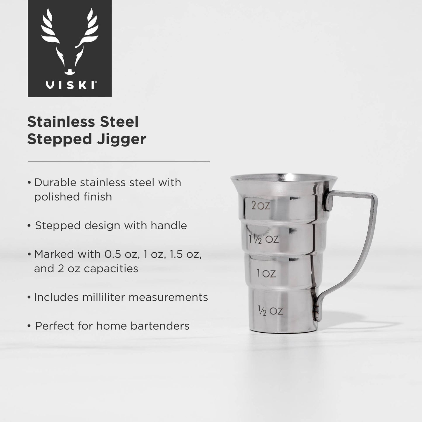 Harrison Polished Stainless Steel Stepped Jigger with Handle - Viski